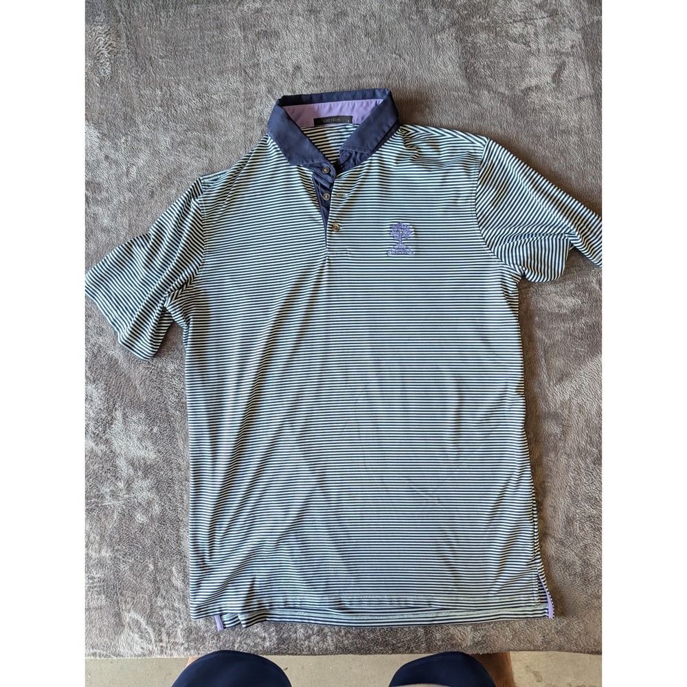 Greyson Clothiers Mens Striped Performance Golf Polo Shirt Navy White Purple L